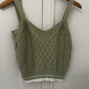 Cotton Emporium Olive Cable Knit Crop Top